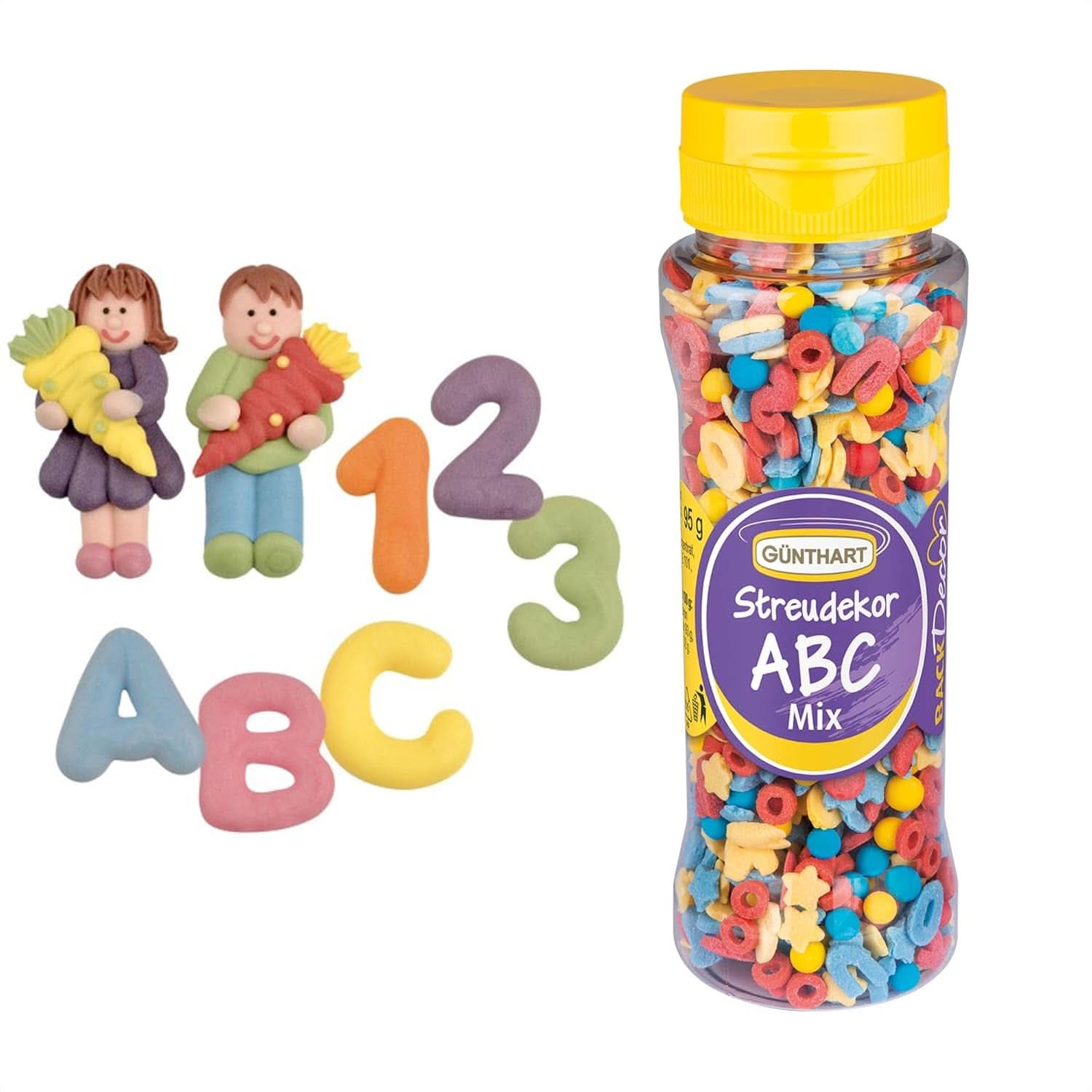 Günthart, 8 figurine di zucchero per l'inizio della scuola e delle lettere, 115 grammi Sprinkles Naty Shop
