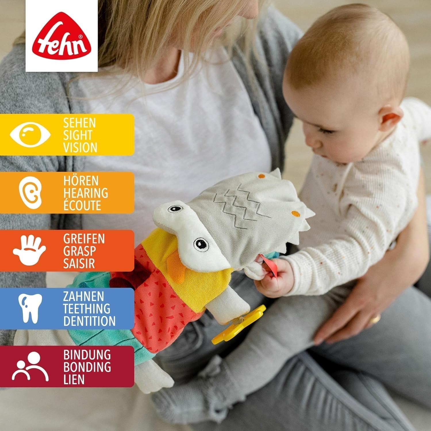 Fehn Burattino da Mano Coccodrillo - Peluche con Sonaglio, Carta frusciante, Massaggiagengive e Cigolio - Marionetta da Mano per Neonati e Bambini dai 6 Mesi in su Naty Shop