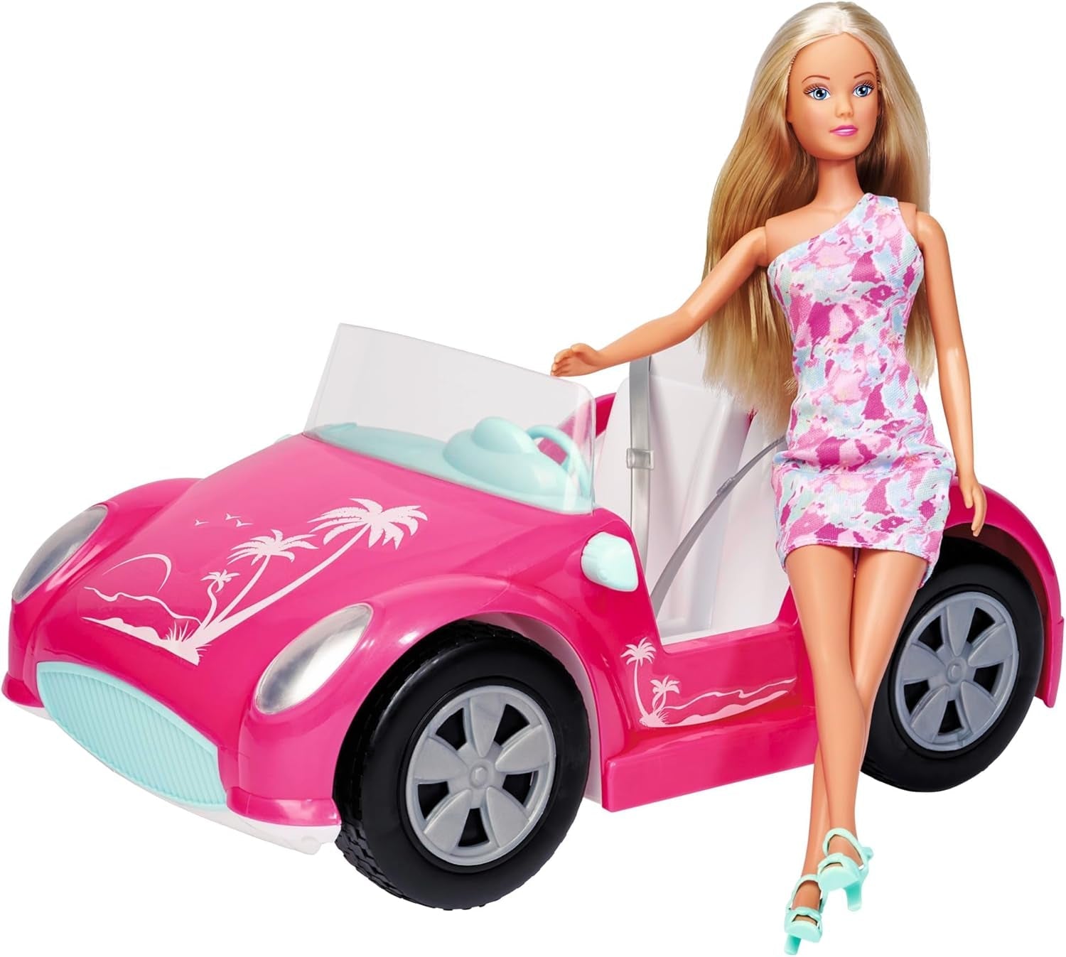Simba Steffi Love Beach Car Doll in fantastico outfit estivo con passeggino da spiaggia 29 cm, dai 3 anni in su