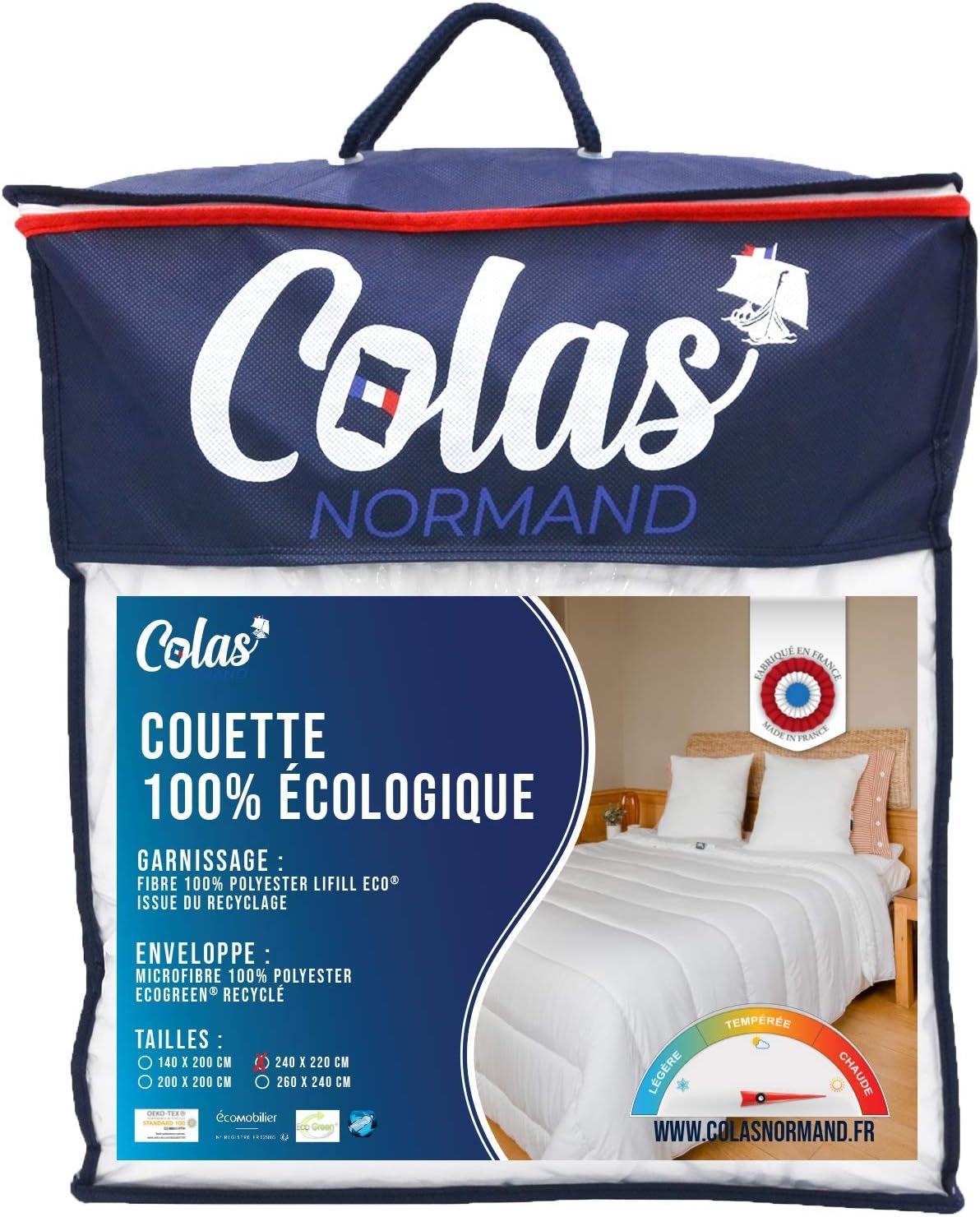 COLAS NORMAND - Trapunta ecologica - calda - 240 X 220 Cm - rivestimento e imbottitura da bottiglie riciclate - morbida, setosa e confortevole - produzione accurata Trapunte e trapunte Naty Shop 220X240 Cm Calda