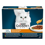 Perla | Portasalsa | Gatto adulto | Manzo, Pollo, Tonno, Salmone | 12 x 85 g | Bustine salvafreschezza (la confezione può variare)