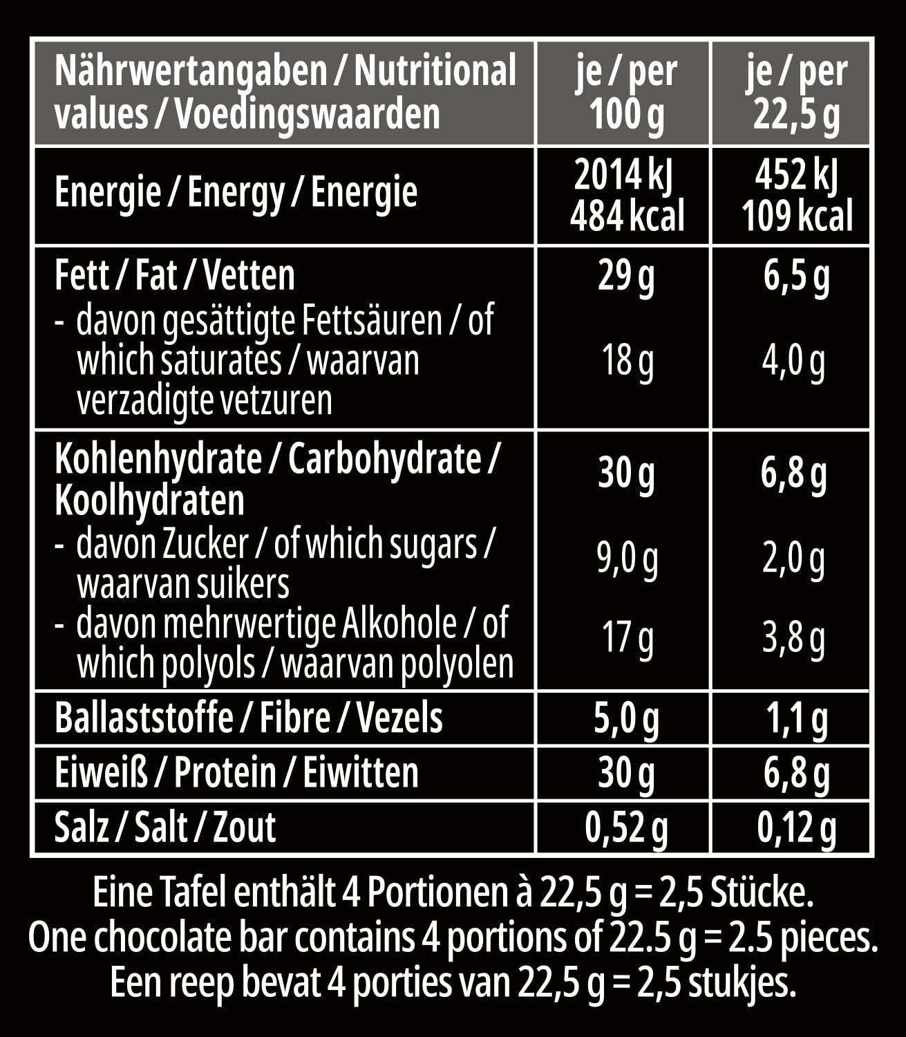 frankonia CHOCOLAT POWER MOTION senza zuccheri aggiunti - Cioccolato bianco croccante ad alto contenuto proteico e a basso contenuto di carboidrati, 90 g
