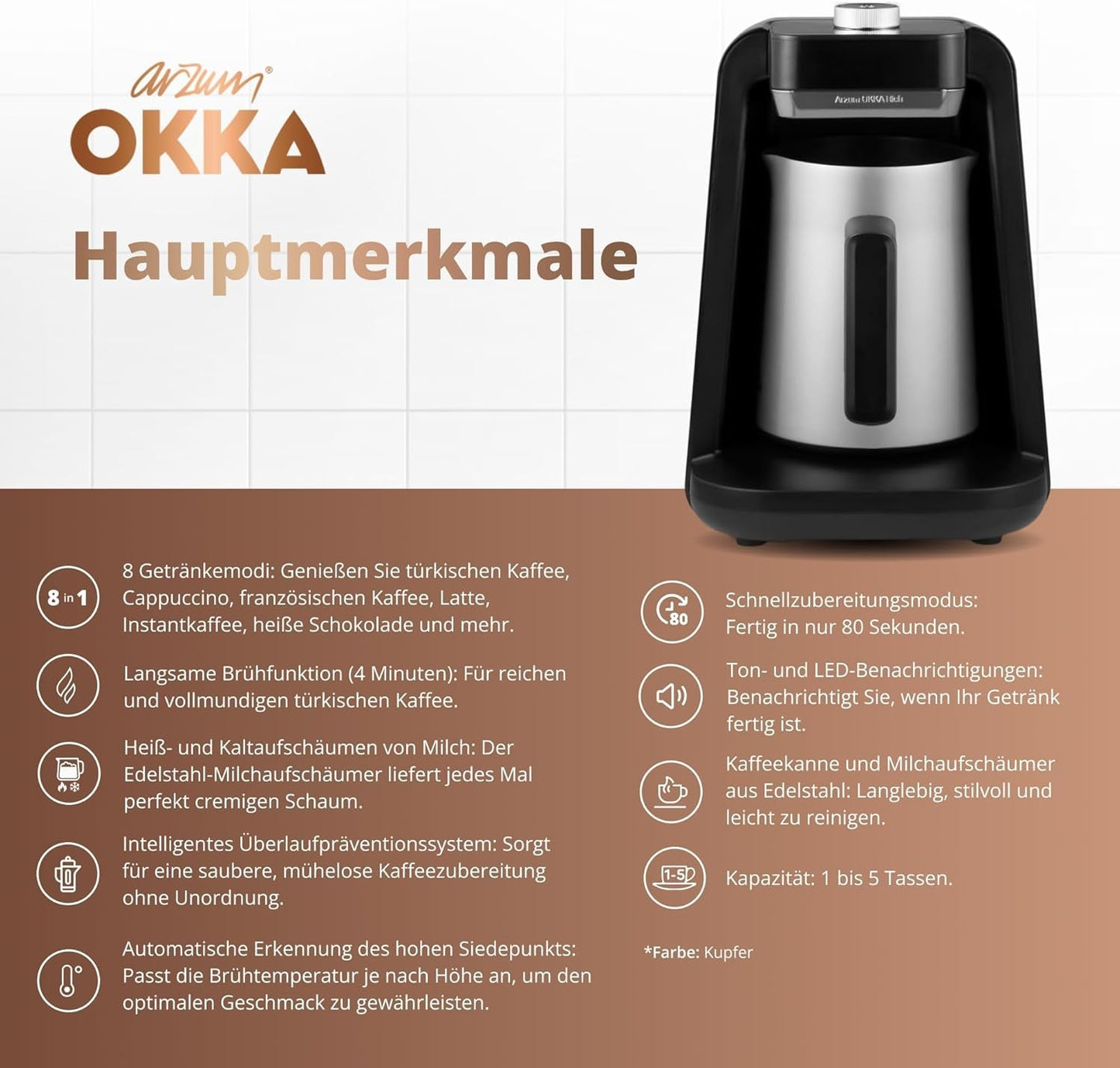 MACCHINA PER CAFFÈ TURCO Arzum OKKA RICH SPIN PRO (cromata)