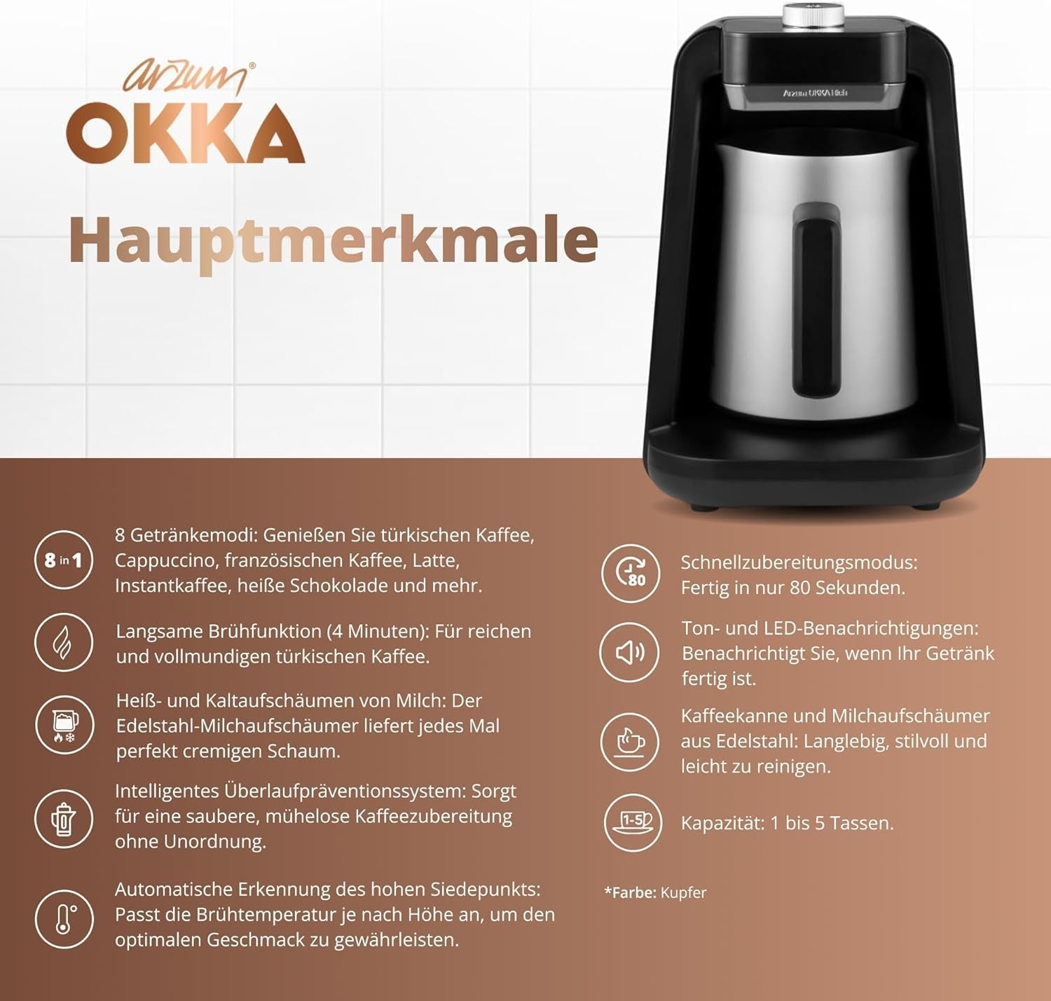 MACCHINA PER CAFFÈ TURCO Arzum OKKA RICH SPIN PRO (cromata)