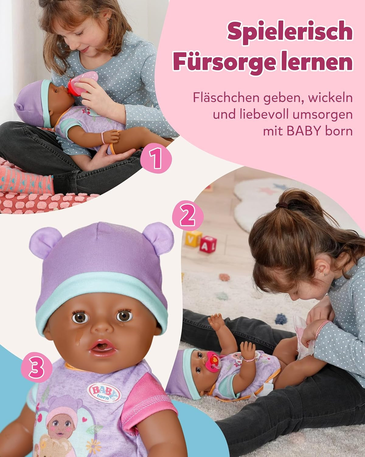 BABY Born Eva - bambola baby 43 cm - 10 funzioni inclusi accessori e materasso - Funziona completamente senza batterie - Adatto a bambini dai 3 anni in su