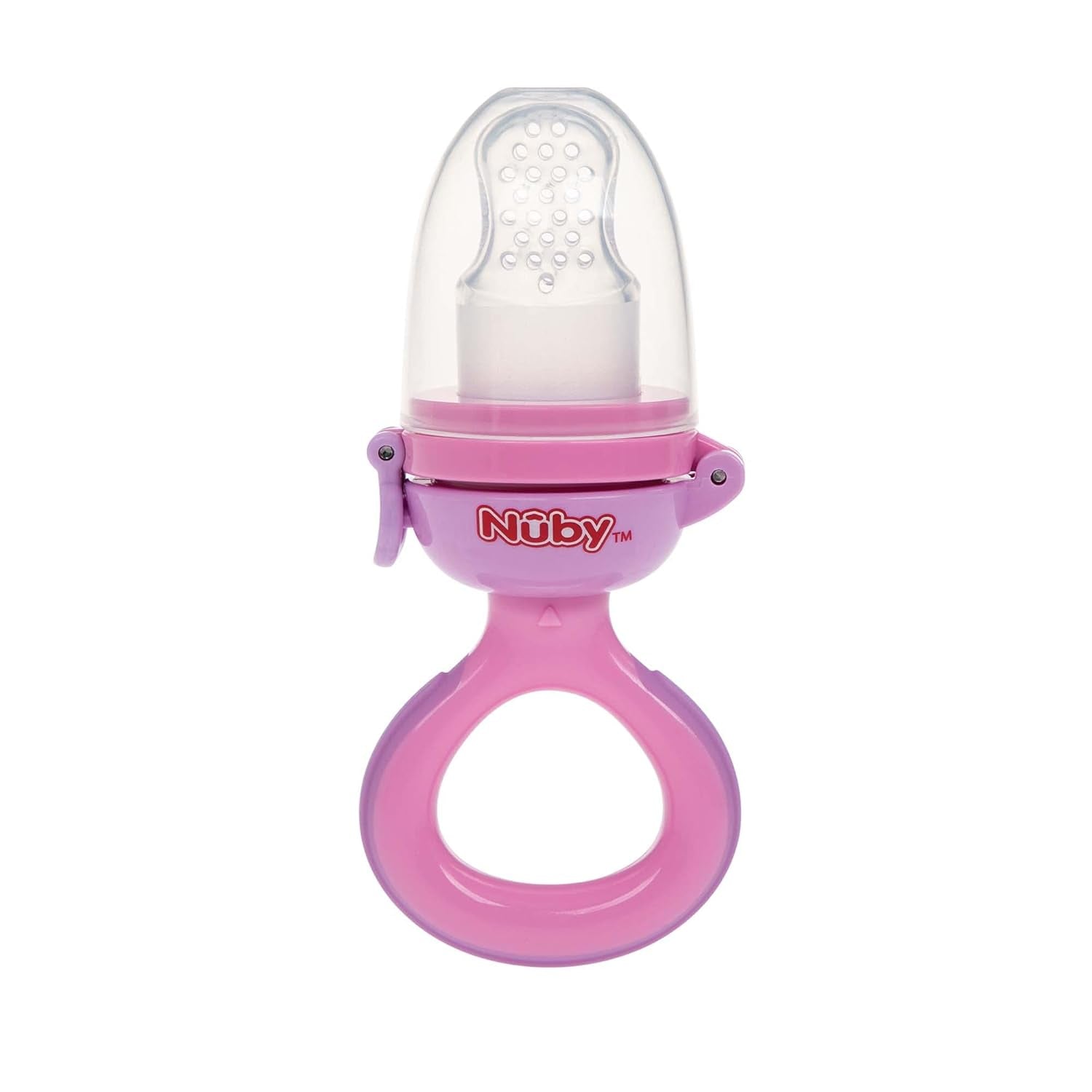 Nuby Mangiatoia per Frutta in Silicone Nibbler - Mangiatoia per Frutta per Neonati 6 Mesi e Bambini Piccoli - Anello da dentizione per Frutta, Verdura e Puree - Senza BPA - Rosa - 6+ Mesi
