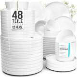 Set di stoviglie in porcellana cristallo da 48 pezzi VINCITORE DEL TEST Set di stoviglie in porcellana trasparente Ciotole e piatti Servizio da tavola per 12 set di stoviglie Pure Living in bianco