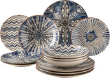 MÄSER 934017 Iberico Blue Servizio da tavola per 4 persone, 12 pezzi, stile moresco, vari design vintage in bianco e blu, ceramica