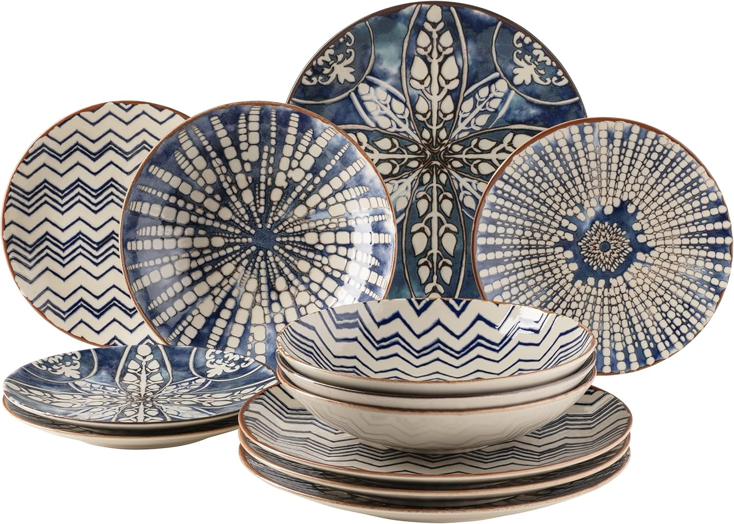 MÄSER 934017 Iberico Blue Servizio da tavola per 4 persone, 12 pezzi, stile moresco, vari design vintage in bianco e blu, ceramica