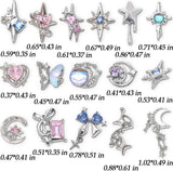 16 Stile Luxus Mond Stern Nagel Charms 3D Nail Charms Y2K Legierung Strasssteine ​​​​Bogen Schmetterling Nagel Schmuck Metall Nail Art Charms Nägel Glitzersteine ​​​​Nailart Strass Nageldesign Zubehör