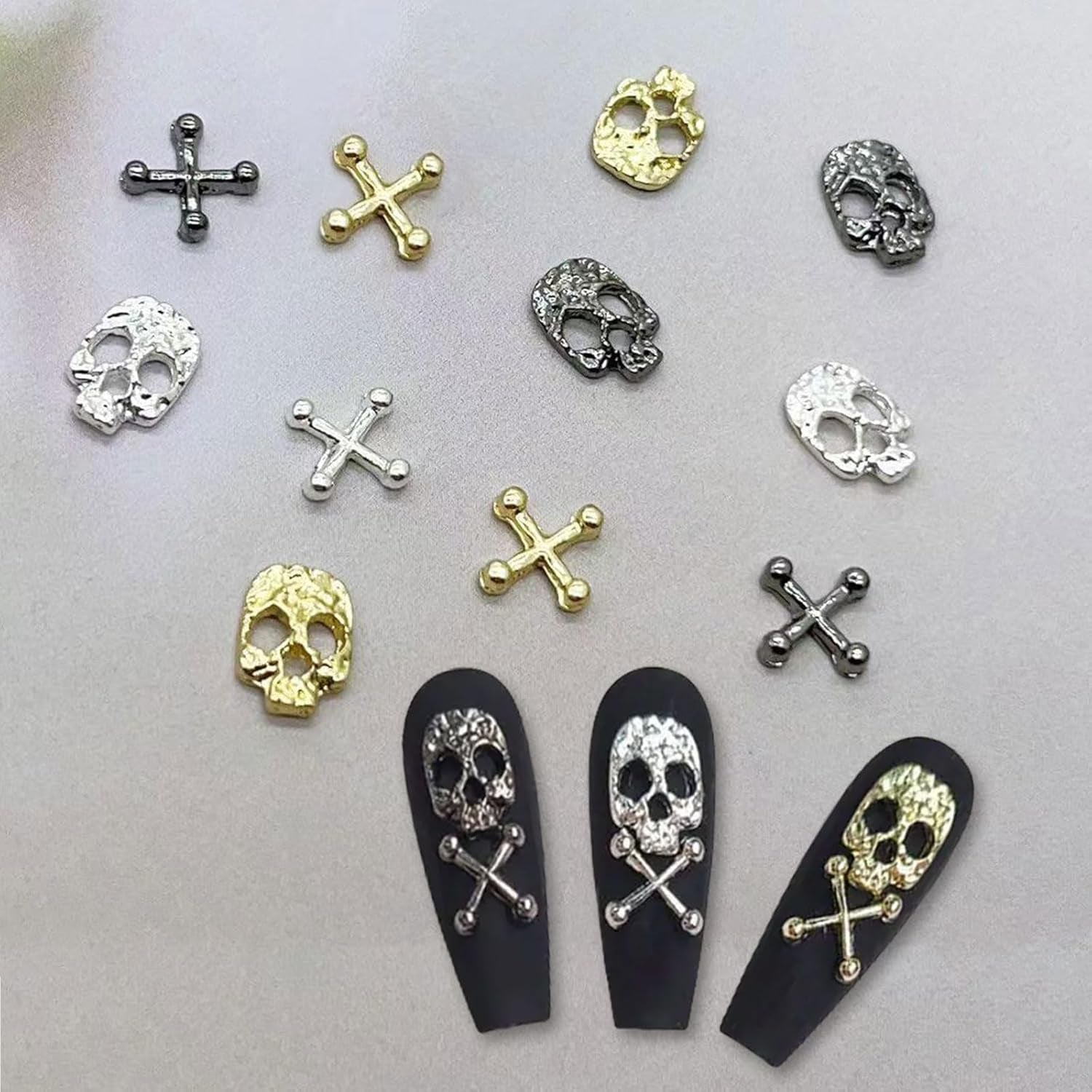 120 pezzi decorazioni per nail art con teschio croce set oro argento metallo charms per nail art punk in lega gioielli per nail art pietre scintillanti accessori