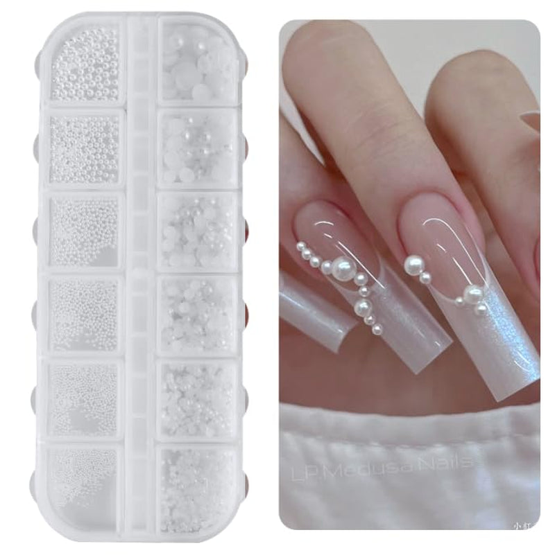Nail Art Strasssteine ​​​​1 Schachtel, Nail Charms, 12 Typen Weiße Perlen Für Nägel, Flatback Strass, Klein Edelstahl-Perlen, Nagel Deko, Nagel Zubehör
