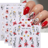 JMEOWIO 3D Nagelsticker Blumen Nail Art Sticker Selbstklebend Nagelaufkleber 5D Stereoscopico Frühling Sommer Dekoration Nageldesign Zubehör 4 Blatt