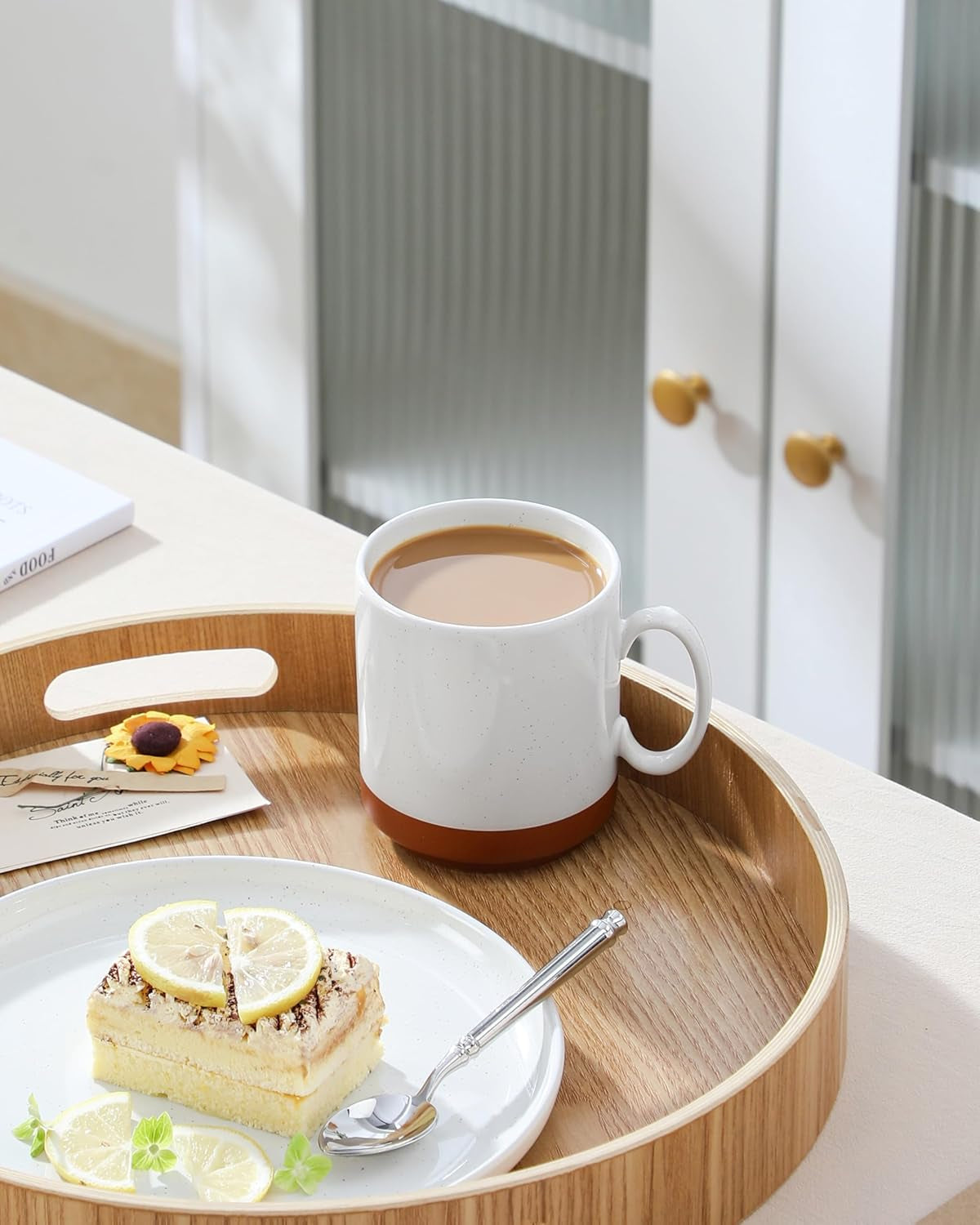 Set tazze da caffè MALACASA, set di tazze in gres da 350 ml per 4 persone, tazze da caffè moderne per tè, succo di frutta, latte, cappuccino, cioccolata calda. Lavabile in lavastoviglie e adatta al microonde, serie TARA, bianco kaki