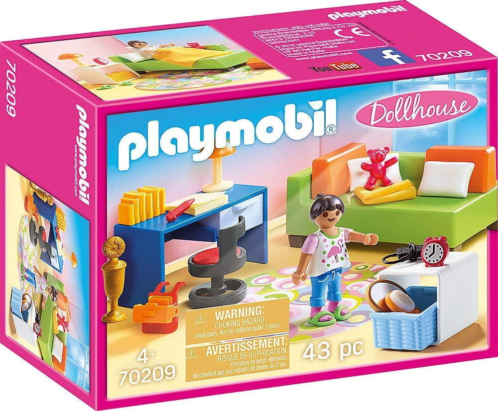 Casa delle bambole 70985 Casa delle bambole pieghevole con maniglia, giocattolo per bambini dai 4 anni in su e casa delle bambole 70209 Camera per adolescenti con figura della ragazza e accessori, 4+