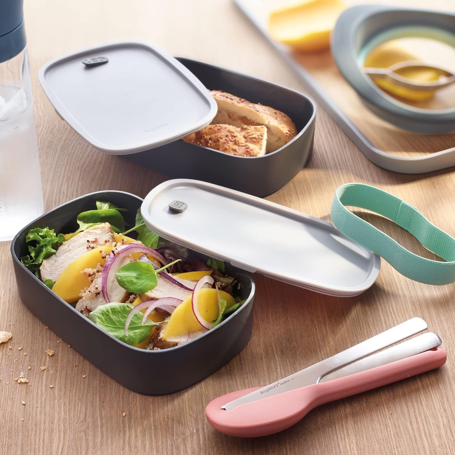 Bento box doppio BergHoff - Leo (set di contenitori per il pranzo 19x12,5x9 cm, due contenitori, resistente al microonde, chiusura ermetica, lavabile in lavastoviglie, ideale per snack/snack/insalata) 3950126 Contenitori per alimenti Naty Shop