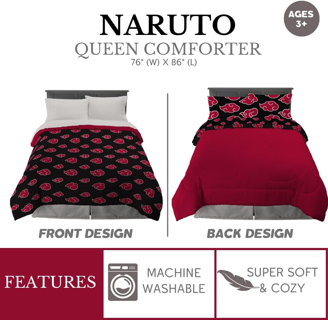 Franco Naruto Anime Akatsuki Modello Morbida Biancheria da Letto in Microfibra Piumino Queen, (Prodotto Ufficiale Naruto) Piumini e Trapunte Naty Shop