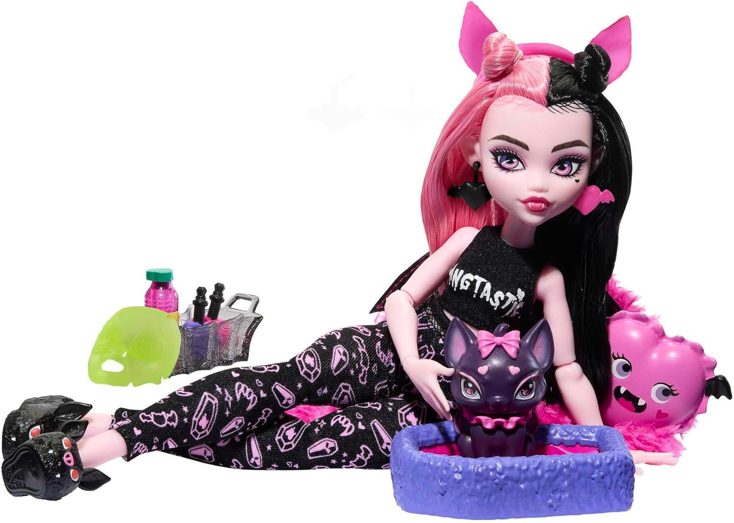 MONSTER HIGH Accessori per bambole e pigiama party Draculaura Bat Count Fabulous Doll Pet Creepover Party HPY66 Naty Shop Dolls