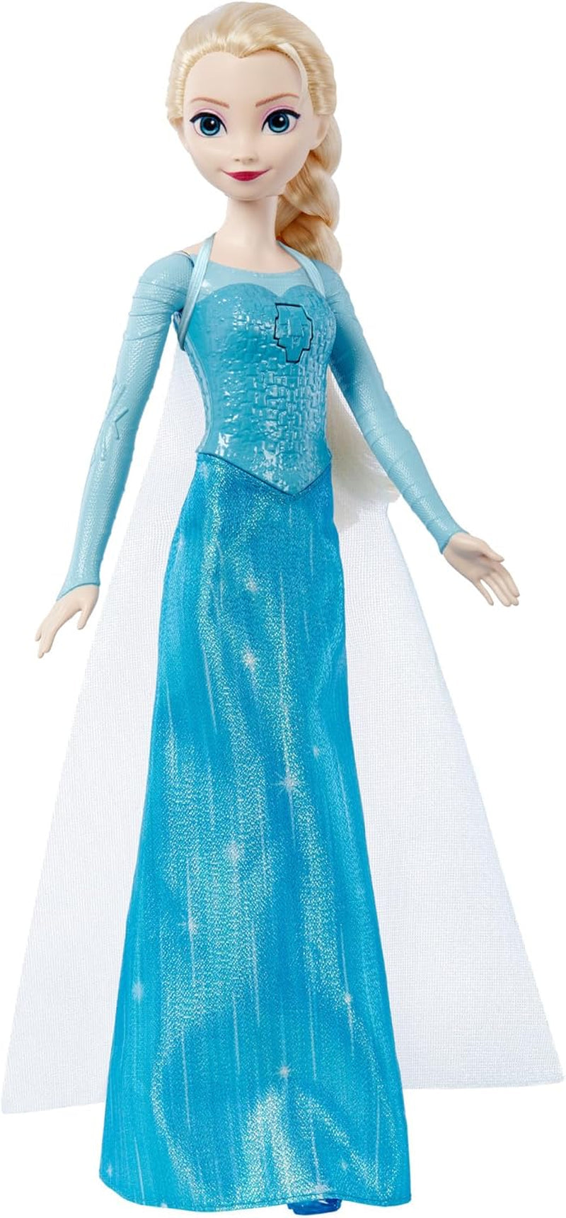Mattel Toys Disney Frozen Elsa, bambola canterina in abito iconico, canta "Let It Go" dal film Disney in inglese, francese, tedesco, italiano, JDL58
