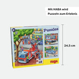 HABA Puzzle Vigili del Fuoco - Set da 3 Pezzi per Bambini dai 3 Anni in su Puzzle in Cartone con Polizia e Ambulanza - Stimola la motricità fine e la concentrazione - 1302759001 Puzzle Naty Shop