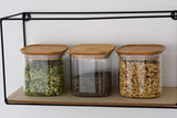Set 3 contenitori quadrati in vetro con coperchio in bambù-800ml, vetro borosilicato, bambù, silicone, naturale, 11 x 11 x 11 cm Scatole per alimenti Naty Shop