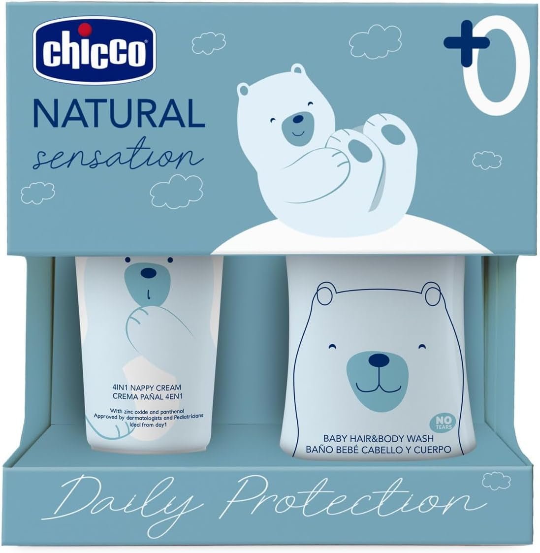 CHICCO NATURAL SENSATION - SET 2: 1 SHAMPOO E BAGNO - NON ESSICCANTE 200 ML, 1 CREMA CAMBIAMENTO 4IN1 100 ML Bambini - Bagno e Cura della Pelle Naty Shop Titolo predefinito