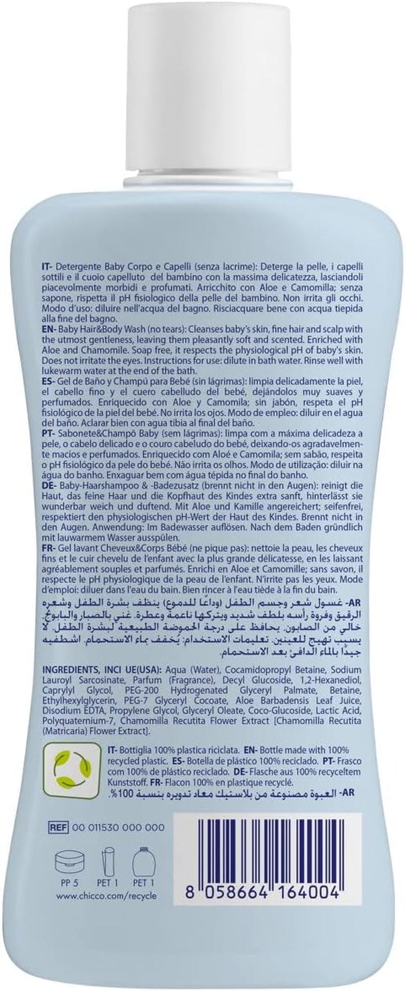CHICCO NATURAL SENSATION - SET 2: 1 SHAMPOO E BAGNO - NON ESSICCANTE 200 ML, 1 CREMA CAMBIAMENTO 4IN1 100 ML Bambini - Bagno e Cura della Pelle Naty Shop