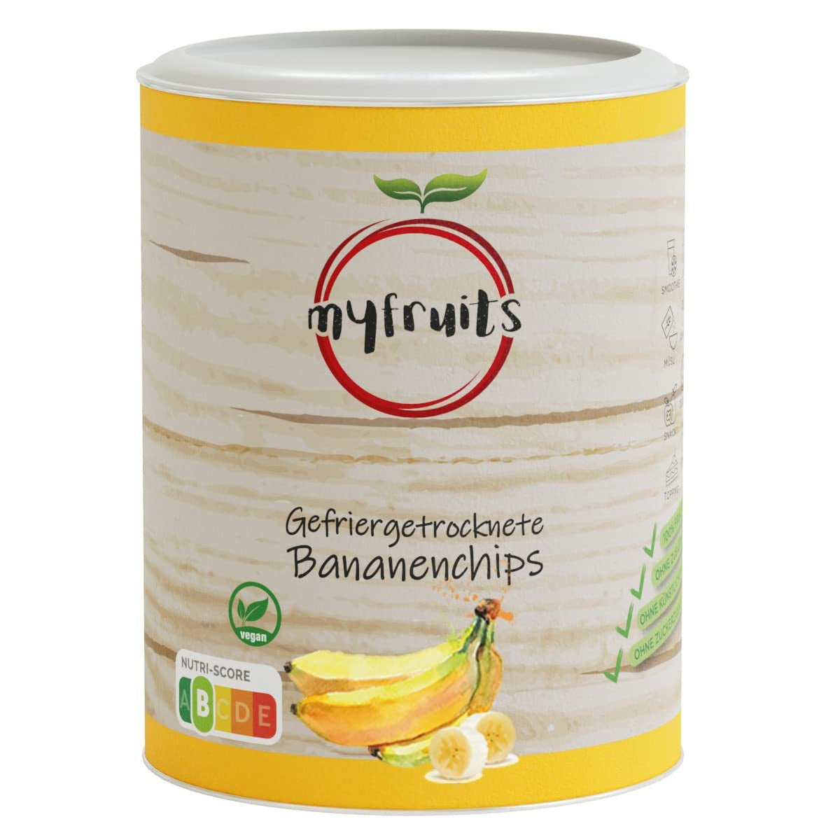 myfruits banana chips (fette di banana), liofilizzata, 100g, senza additivi, 100% banane, frutta liofilizzata senza zuccheri aggiunti Naty Shop prodotti disidratati 100 G (1 confezione)