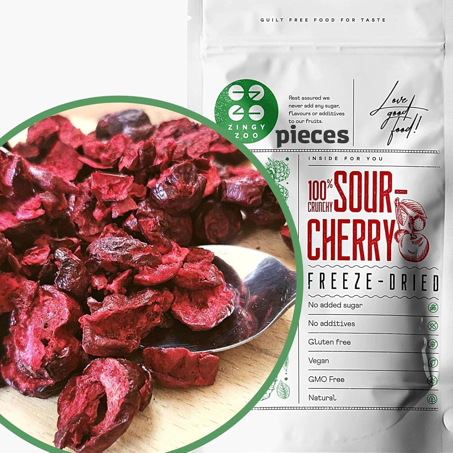 Ciliegie amare liofilizzate | Pezzi di frutta liofilizzata 100% naturale Frutta secca | Ciliegie amare secche | Ciliegie amare liofilizzate | ZingyZoo Naty Shop prodotti disidratati 100G