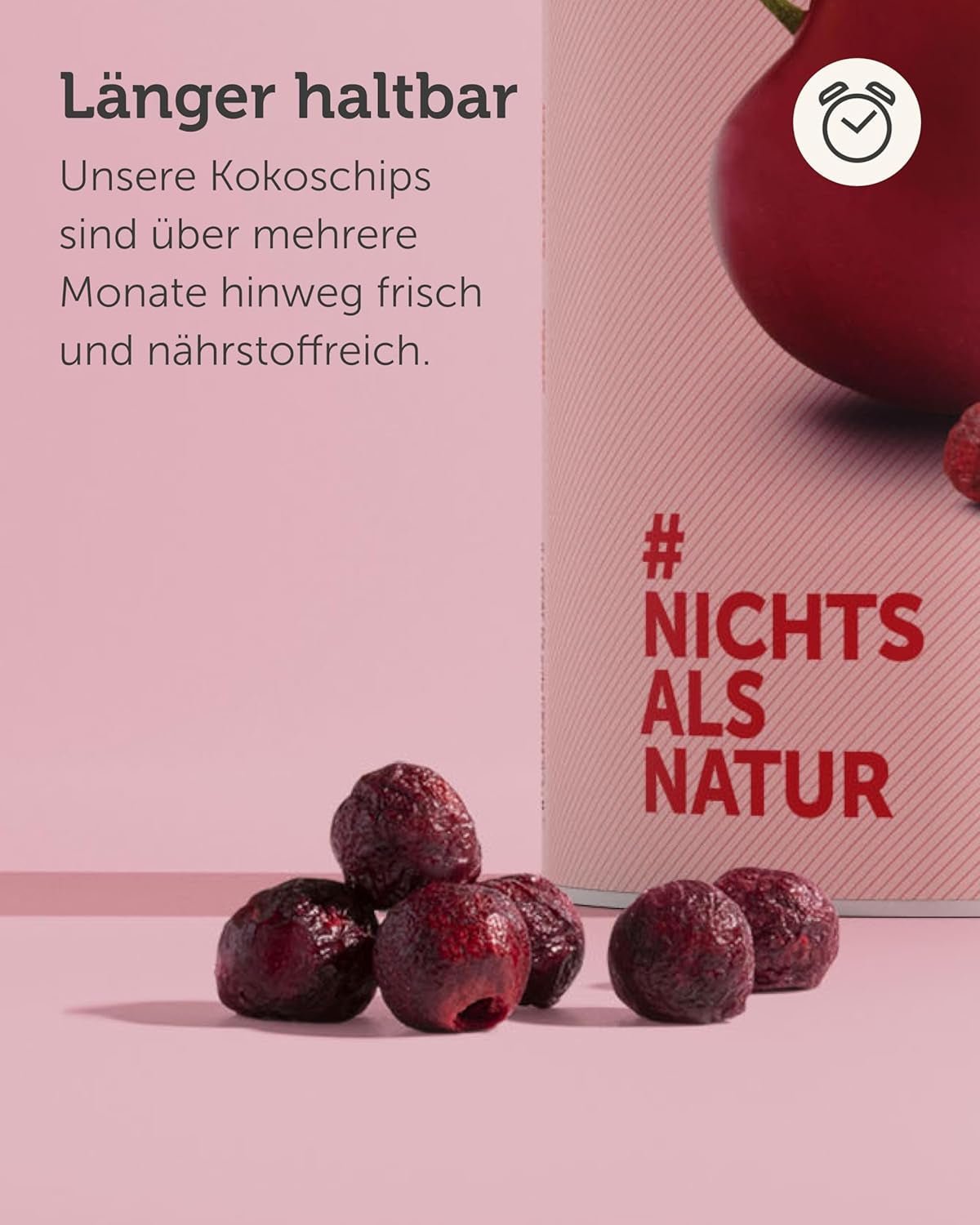 Ciliegie amare liofilizzate BUAH® | Ciliegie amare intere come spuntino o per il muesli | Sostituto ideale per caramelle | Vegano e senza zuccheri aggiunti | Prodotti disidratati Naty Shop da 135g