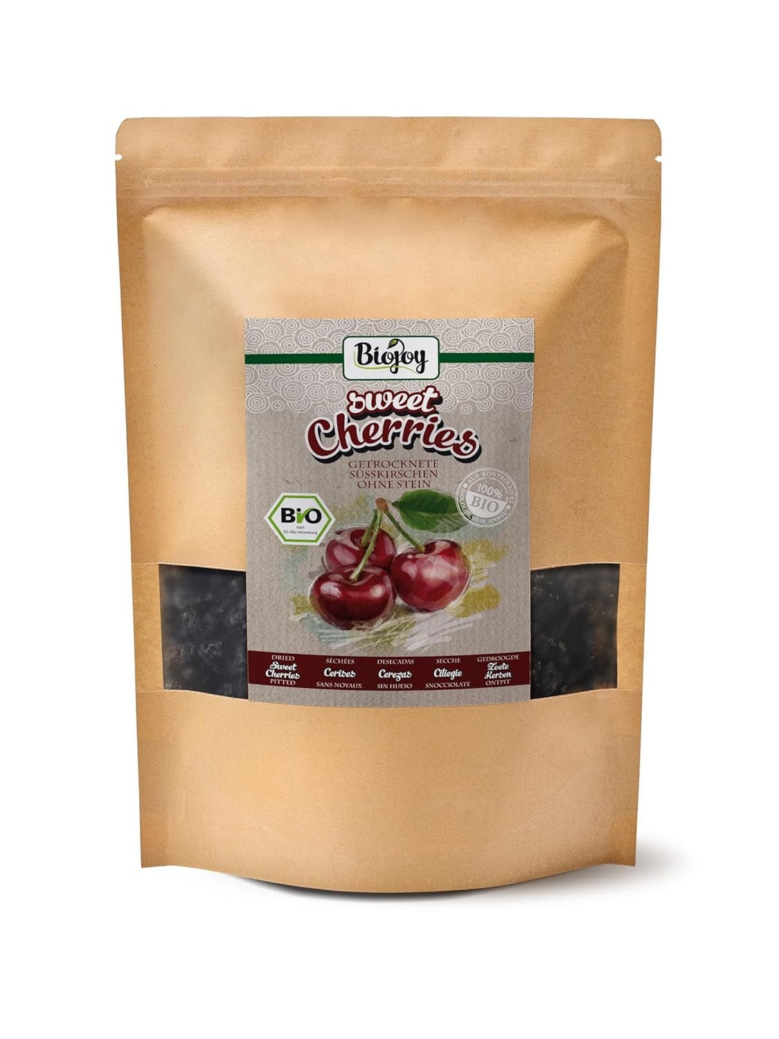 Ciliegie secche Biojoy (500 g), snocciolate e senza zolfo Naty Shop prodotti disidratati 1 kg (1 confezione)