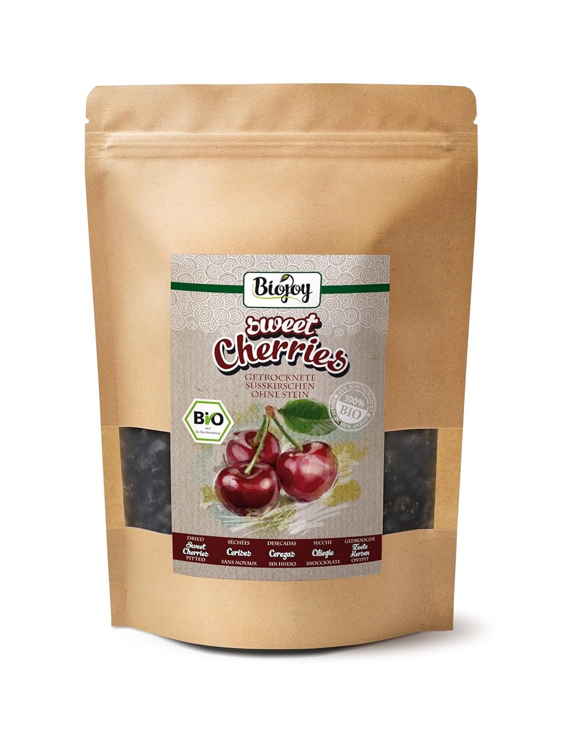 Ciliegie secche biologiche Biojoy (500 g), snocciolate e senza zolfo Prodotti disidratati Naty Shop 500 G (1 confezione)