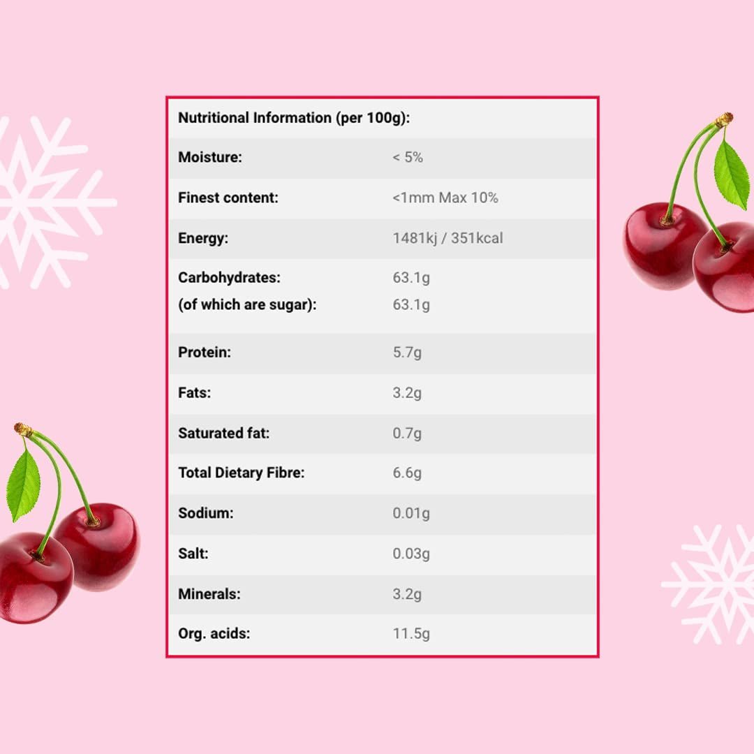 Ciliegie liofilizzate 100g - Ciliegie amare liofilizzate - Frutta secca liofilizzata - Ciliegie amare secche a fette - Perfette per pasticceria, decorazione, muesli e dessert Prodotti disidratati Naty Shop