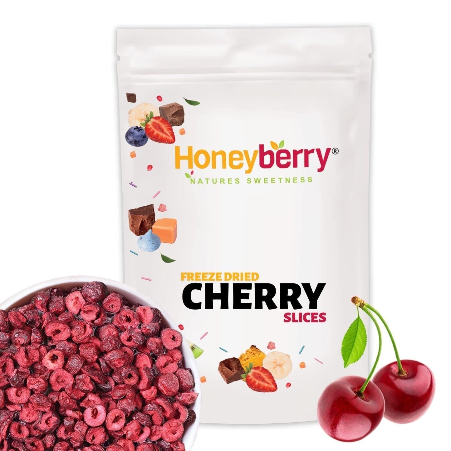 Ciliegie liofilizzate 100g - Ciliegie amare liofilizzate - Frutta secca liofilizzata - Ciliegie amare essiccate a fette - Perfette per dolci, decorazioni, muesli e dessert Prodotti disidratati Naty Shop 100G