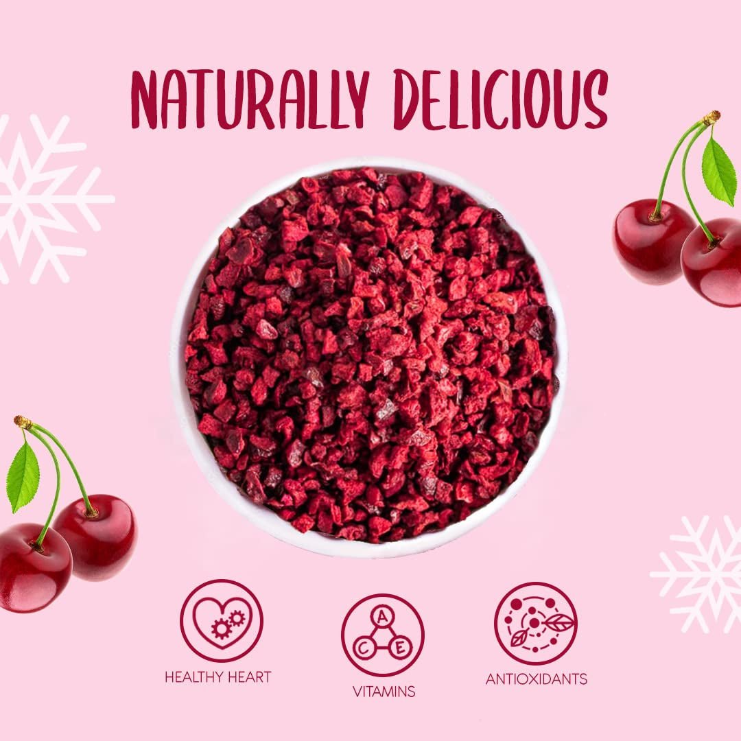 Ciliegie liofilizzate pezzi 100g - Frutta liofilizzata - Frutta secca liofilizzata - Ciliegie amare essiccate - Perfette per cuocere al forno, decorare torte, snack, muesli e dessert Prodotti disidratati Naty Shop