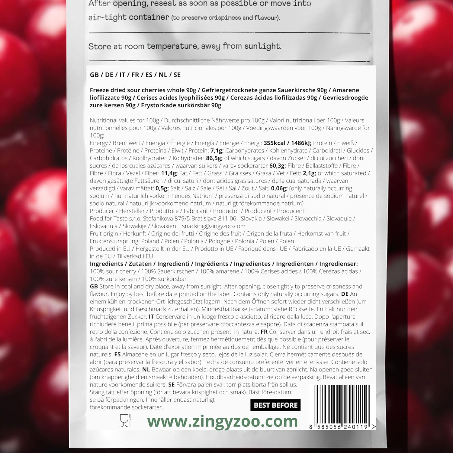 Ciliegie liofilizzate | Ciliegie secche | Frutta liofilizzata | Frutta secca liofilizzata | Frutta liofilizzata Ciliegie secche | Fur Smoothie Frutta liofilizzata (90g) Prodotti disidratati Naty Shop