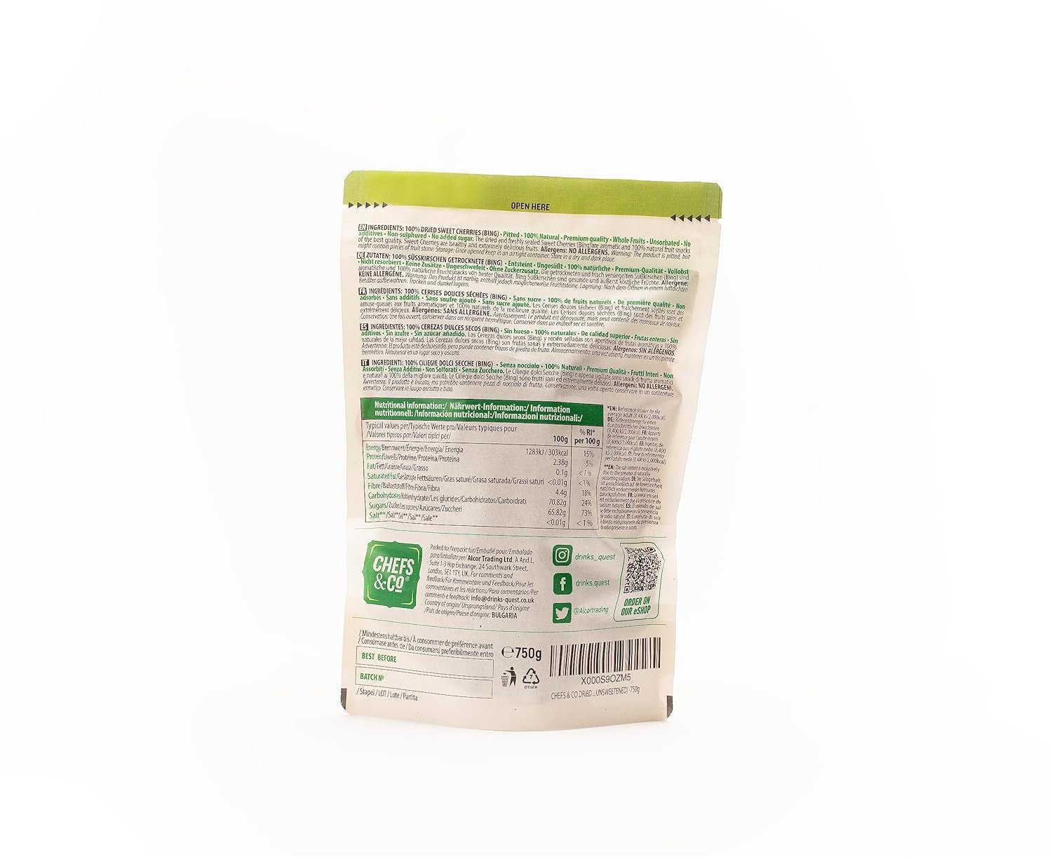 CILIEGIE SECCHE (NON SECCHE) -750g | ciliegie dolci essiccate senza nocciolo | 100% naturale | qualità premium | senza additivi, senza zolfo e senza zucchero, i prodotti disidratati Naty Shop