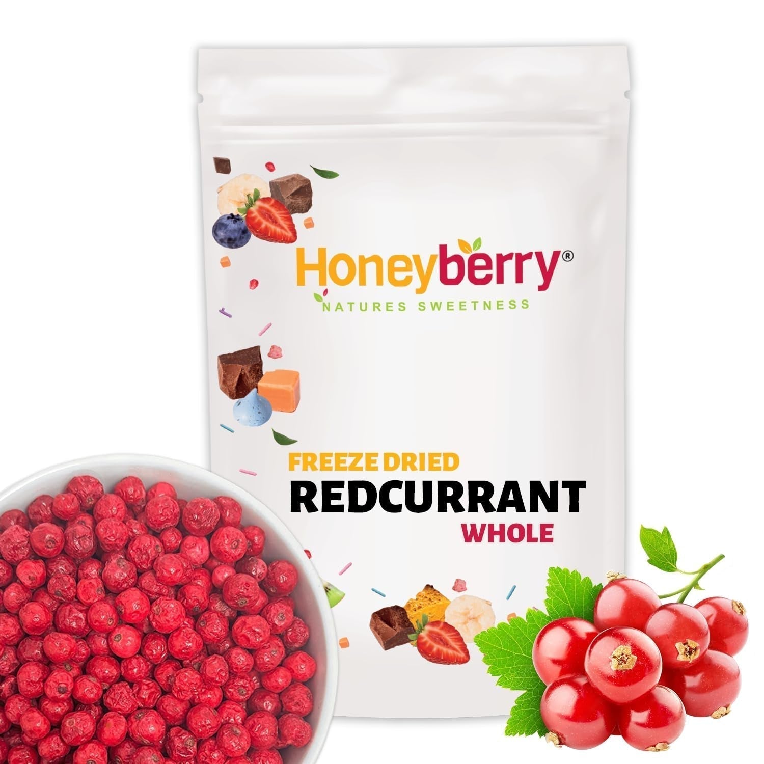 Ribes rosso intero liofilizzato 100g - Frutta liofilizzata - Frutta secca liofilizzata - Ribes rosso per cuocere al forno, decorare torte, snack, muesli, dessert Prodotti disidratati Naty Shop 100G