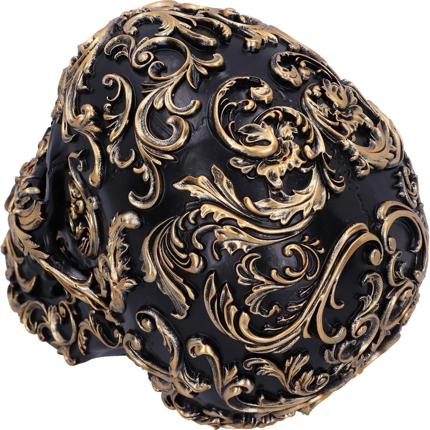 Teschio rinascimentale, 19 cm, resina, nero e oro, motivo barocco dorato, ornamento teschio nero, decorazione gotica, fuso nella migliore resina sintetica, dipinto a mano da esperti statuette e sculture Naty Shop