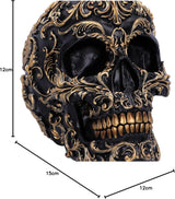 Teschio rinascimentale, 19 cm, resina, nero e oro, motivo barocco dorato, ornamento teschio nero, decorazione gotica, fuso nella migliore resina sintetica, dipinto a mano da esperti statuette e sculture Naty Shop
