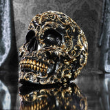 Teschio rinascimentale, 19 cm, resina, nero e oro, motivo barocco dorato, ornamento teschio nero, decorazione gotica, fuso nella migliore resina sintetica, dipinto a mano da esperti statuette e sculture Naty Shop