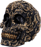 Teschio rinascimentale, 19 cm, resina, nero e oro, motivo barocco dorato, ornamento teschio nero, decorazione gotica, fuso nella migliore resina sintetica, dipinto a mano da esperti statuette e sculture Naty Shop