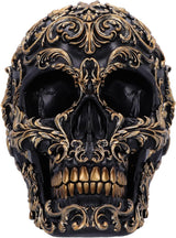 Teschio rinascimentale, 19 cm, resina, nero e oro, motivo barocco dorato, ornamento teschio nero, decorazione gotica, fuso nella migliore resina sintetica, dipinto a mano da esperti statuette e sculture Naty Shop