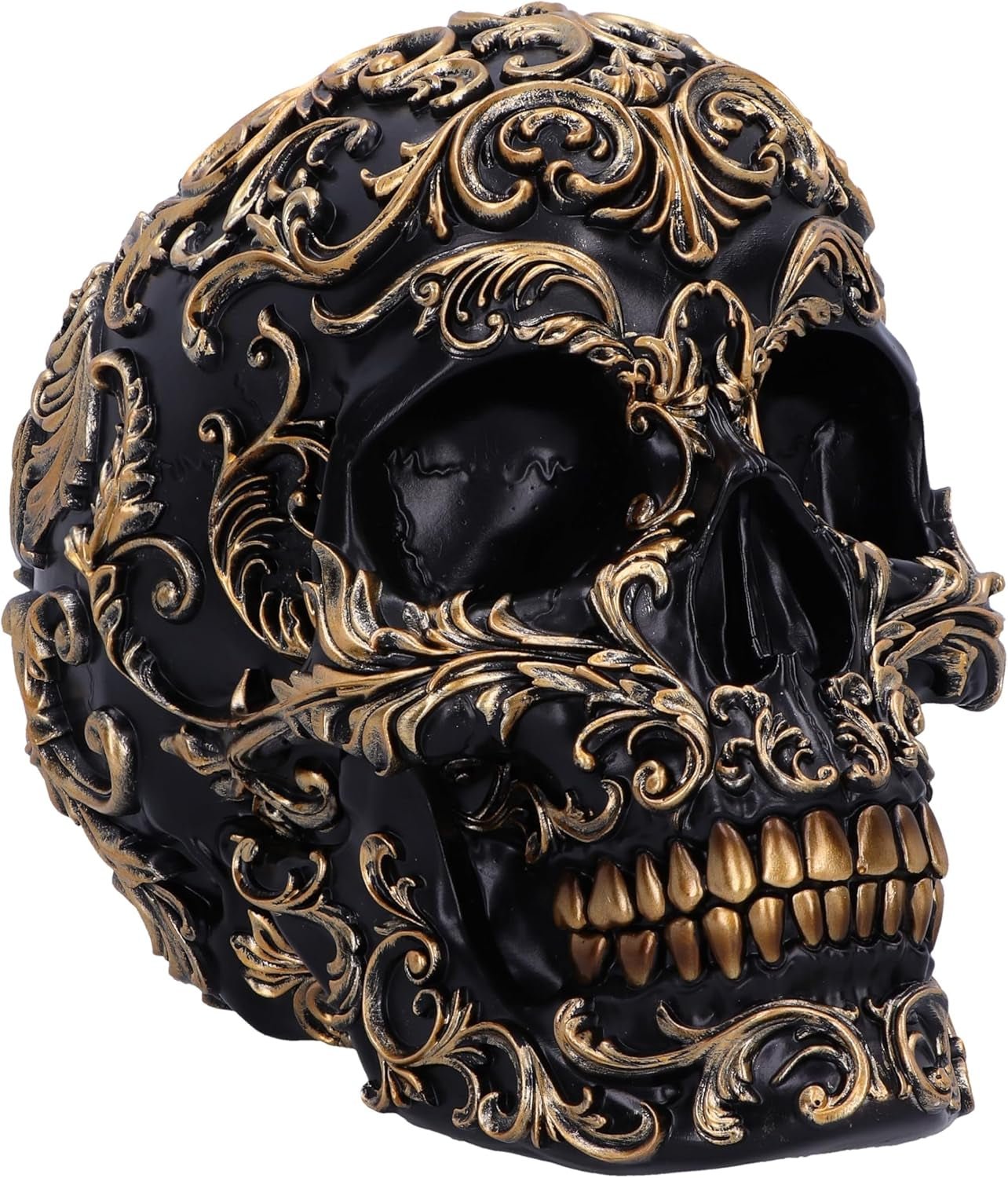 Teschio rinascimentale, 19 cm, resina, nero e oro, motivo barocco dorato, ornamento teschio nero, decorazione gotica, realizzato con la migliore resina sintetica, dipinto a mano da esperti statuette e sculture Naty Shop Nero 19 cm