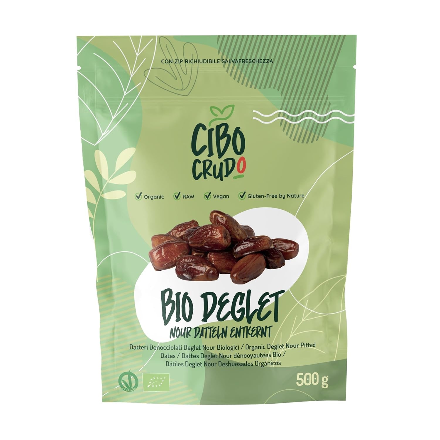 Datteri senza semi Deglet Nour Bio - 500g. Datteri secchi naturali Deglet Nour biologici. Datteri secchi. Prodotti disidratati Naty Shop 500G Data Deglet
