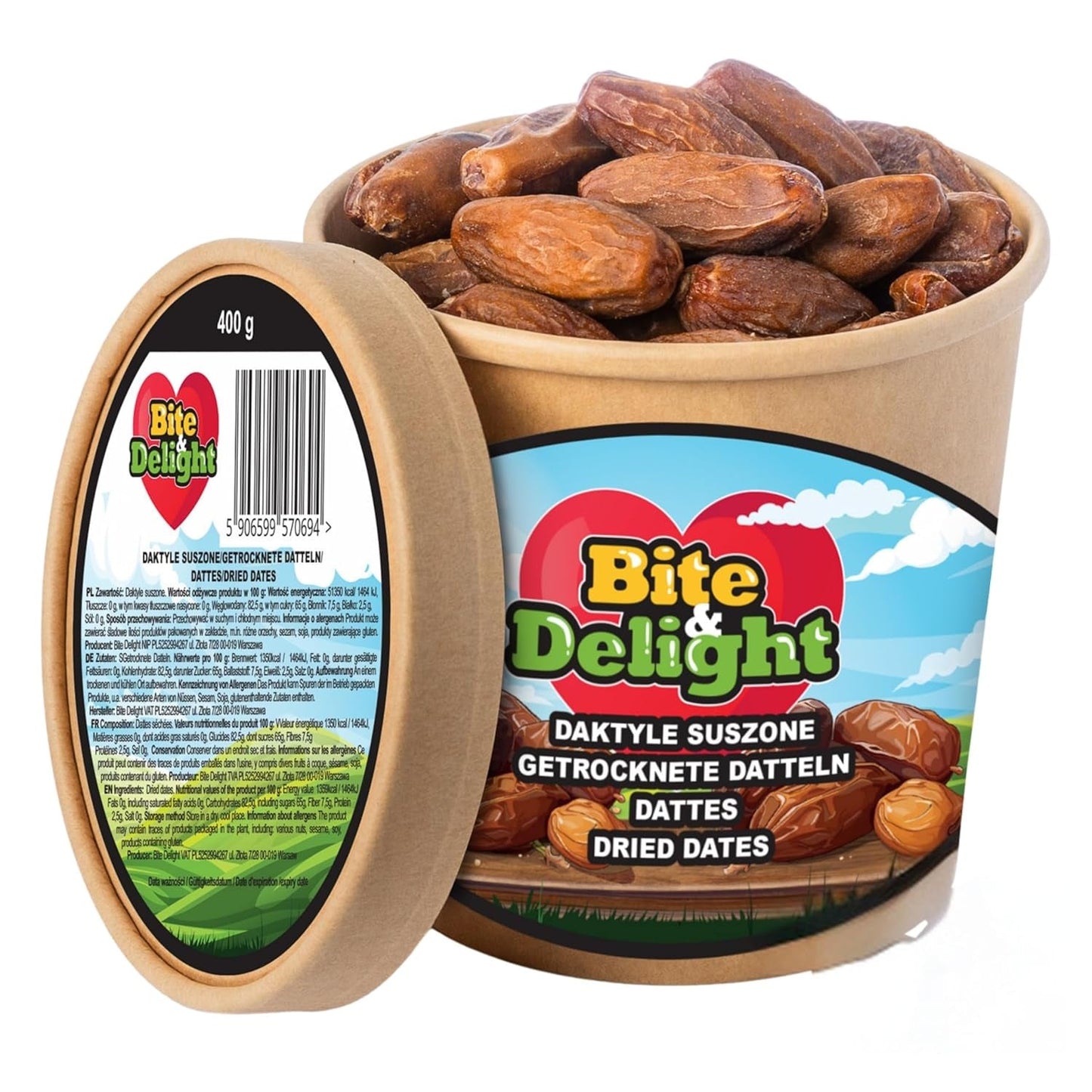 Datteri secchi Bite & Delight - Interi, secchi e naturali - Dolci aromatici - Deliziosi e succosi - Snack di frutta pronto da mangiare - Vegan - Senza zuccheri aggiunti - 1250g Prodotti disidratati Naty Shop 750 Ml