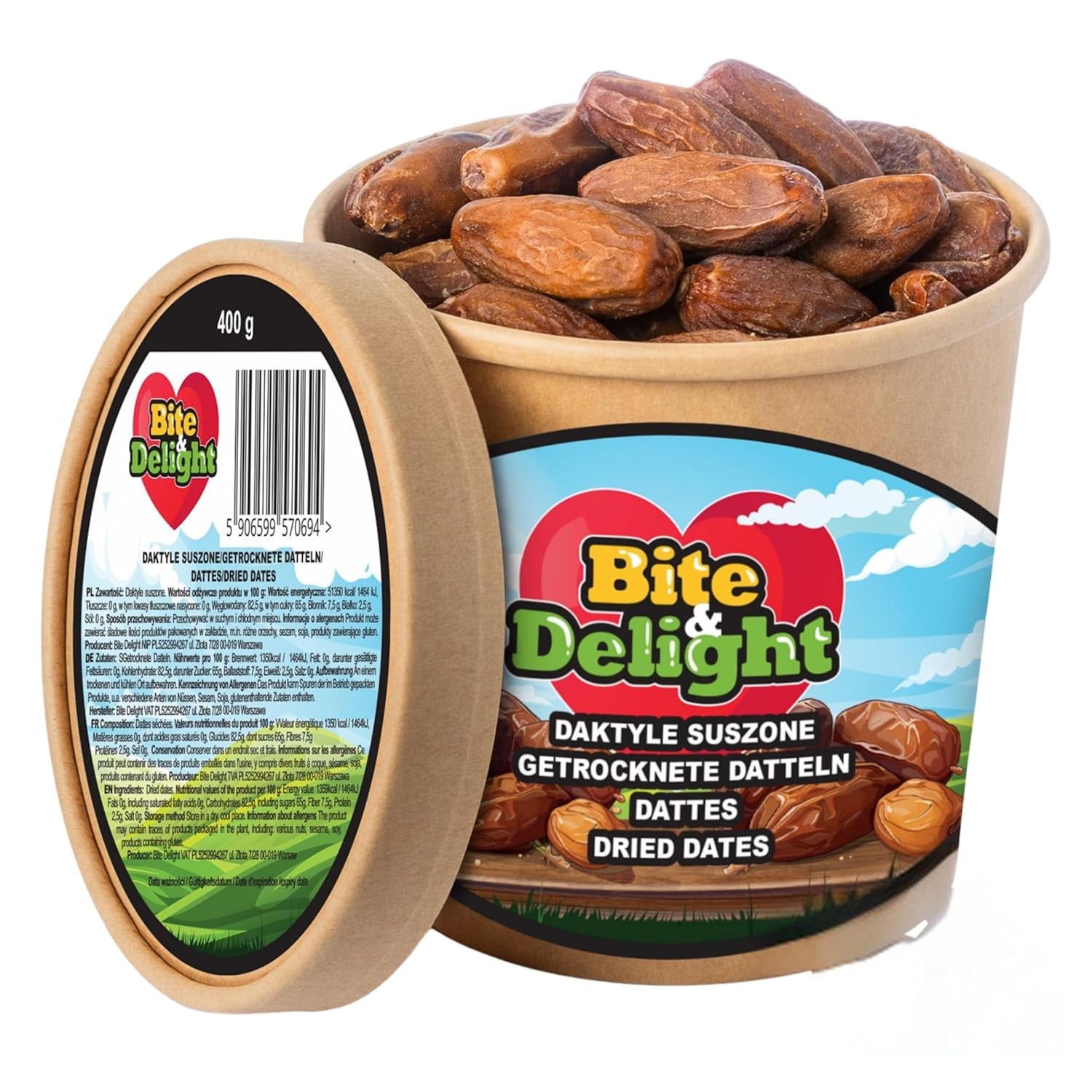 Datteri secchi Bite & Delight - Interi, secchi e naturali - Dolci aromatici - Deliziosi e succosi - Snack di frutta pronto da mangiare - Vegan - Senza zuccheri aggiunti - 1250g Prodotti disidratati Naty Shop 750 Ml