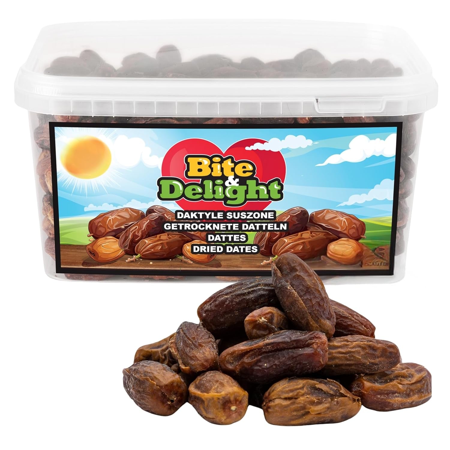 Datteri secchi Bite & Delight - Interi, secchi e naturali - Dolci aromatici - Deliziosi e succosi - Snack di frutta pronto da mangiare - Vegan - Senza zuccheri aggiunti - 1250g Prodotti disidratati Naty Shop 2500