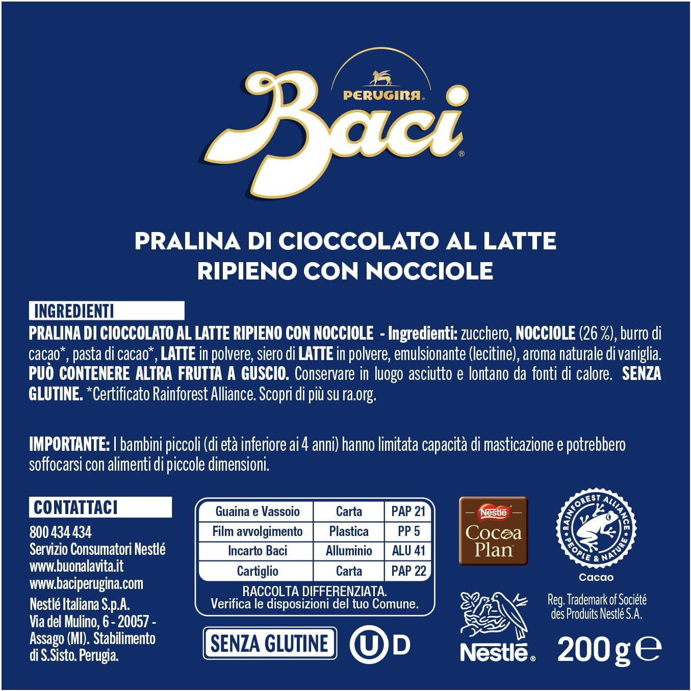 Cioccolatini con ripieno di cioccolato al latte e nocciola, scatola da 200g