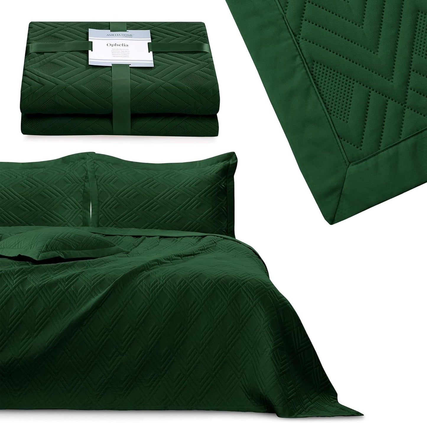 Ameliahome Copriletto 170X210 Cm Copriletto Double Face Trapuntatura Ad Ultrasuoni Poliestere Ophelia Verde Scuro Letti e Coperte Besuche den AmeliaHome-Store